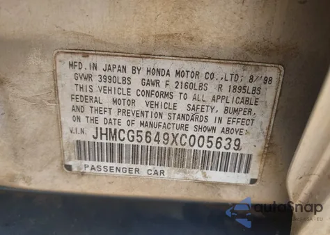 1999 Honda Accord Lx from USA, damaged, VIN JHMCG5649XC005639